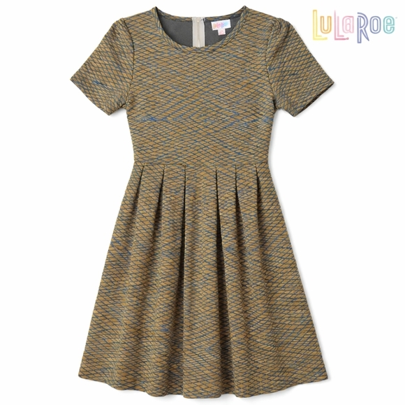 LuLaRoe Dresses & Skirts - NWT Lularoe Amelia Fit Pleated Dress Blue & Tan Geometric Zip Back Size XS
